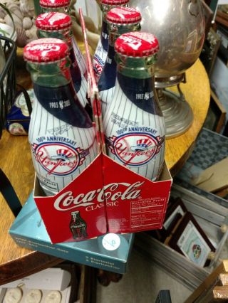 6 - NY Yankees 100th Anniversary Coca Cola Classic Glass Bottles 8 oz FULL 2