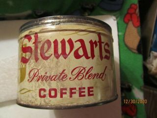 Vintage 1962 Stewart ' s Private Blend Coffee 1 lb Tin Can No Lid 3