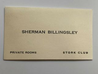 Vintage Sherman Billingsley Business Card Stork Club Nyc Bootlegger Night Club