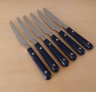 6 Washington Forge Wf Mardi Gras Navy Blue Stainless Steel Serrated Steak Knives