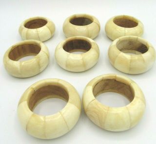 Set Of 8 Vintage Mid Century Modern Tessellated Bone Bovine Horn Napkin Rings