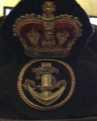 Royal Navy Officer Cap,  Naval Peak Cap,  R N Cap Bullion Badge Military Hat