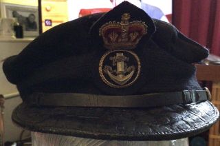 ROYAL NAVY OFFICER CAP,  NAVAL PEAK CAP,  R N CAP BULLION BADGE MILITARY HAT 2