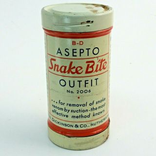 Vintage Asepto Snake Bite Kit Outfit No 2006 Metal Tin Becton Dickinson & Co Nj