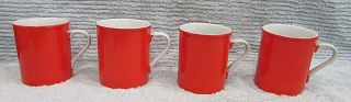 Set 4 Bright Orange Red White Vintage Japan Porcelain Coffee Mugs Cups S/h