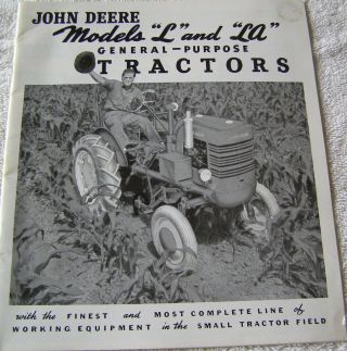 Vintage Oem John Deere Model L & La Tractor Sales Brochure