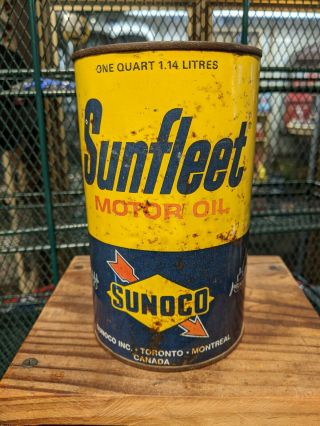 Vintage Sunoco Sunfleet Motor Oil 1 Quart All Metal Can 3