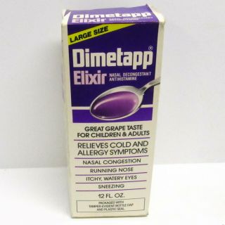 Vintage 980s Dimetapp Elixer Cough Cold Syrup Box 1993 Full Bottle