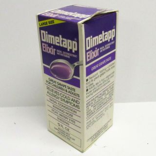 Vintage 980s Dimetapp Elixer Cough Cold Syrup Box 1993 Full Bottle 2