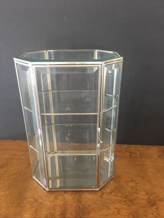Brass And Beveled Glass Table Curio Cabinet.  8 Sided.  10 1/2” Tall