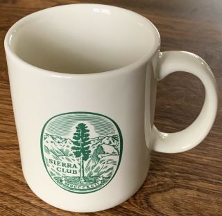 Rare Vintage Sierra Club 12oz Coffee Mug Green Sierra Club Logo On White Mug