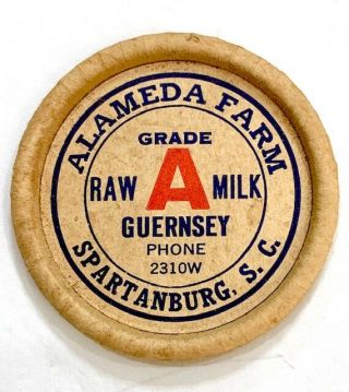 Vintage Rare Alameda Farm Dairy Milk Bottle Cap Spartanburg Sc