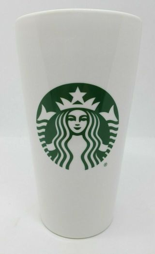 Starbucks White Mermaid Logo Ceramic Coffee Tumbler Travel Cup 12 Fl Oz Htf