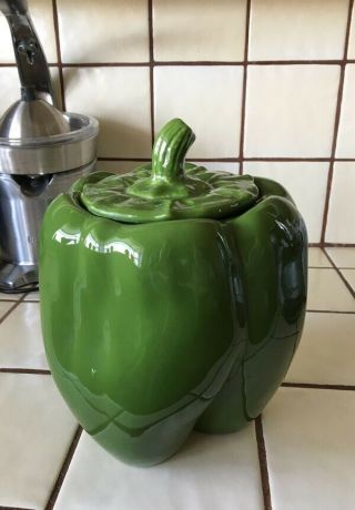 Vintage Large Ceramic Green Pepper Cookie Jar,  California Pottery,  Usa Cj30