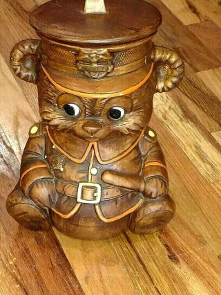 Vintage Treasure Craft Teddy Bear Police Chief Brown Cookie Jar Hawaii Usa
