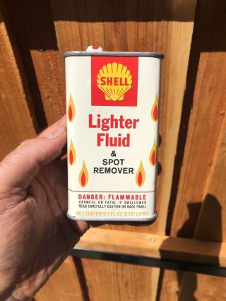 Full - 1960s Shell Oil Co Lighter Fluid & Spot Remover Can 8oz Freeship