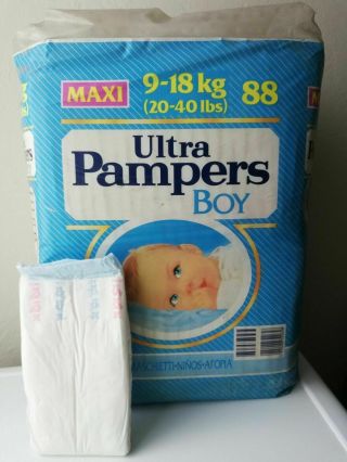 Vintage 1x Pampers Large Diaper Sz Maxi 9 - 18kg / 20 - 40lbs For Boys Htf