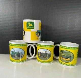 Set Of 4 John Deere Coffee Mugs Cups Nothing Runs Like A Deere Tractor