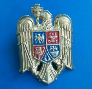 Cruciate Eagle For General Brass Badge Cap Peak Coat Of Arms,  Romanian Army