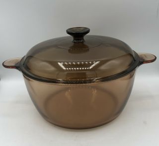 Vintage Corning Ware Vision 4.  5l Dutch Oven/stock Pot With Lid; Amber,  5qt,  Usa