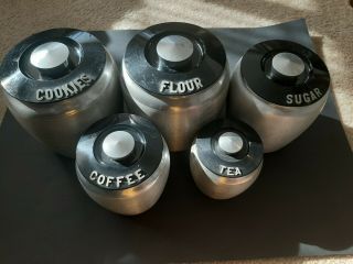 Vintage Kromex Mid Century Modern 5 - Piece Canister Set With Lids