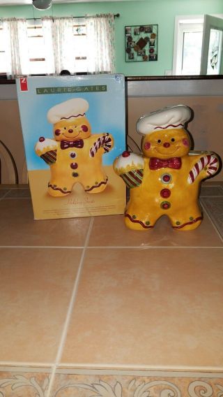 Laurie Gates Holiday Treats Baker Gingerbread Man Christmas Cookie Jar
