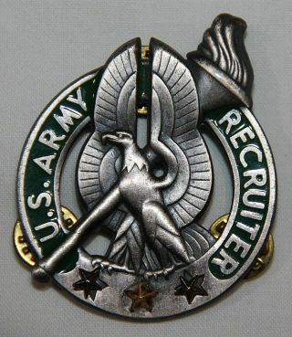 , Full Size,  Silver U.  S.  Army Recruiter Badge W/ Gold Star