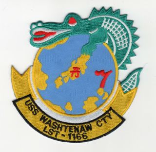 Uss Washtenaw Cty Lst 1166 - Glbe/japan/aligator On Top Bc Patch Cat No C5491