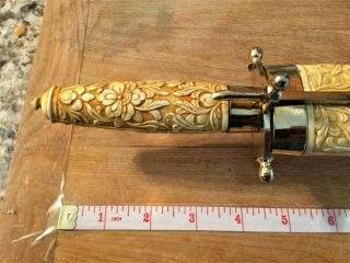 Vintage India Knife & Fork Carving Set Carved Scabbard Stand Sheath W/ Brass 2