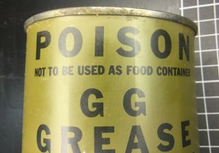 Vintage Oil Can Wwii Us Military " Gg " Gear & Gasket Grease - Nos - 1944 Poison