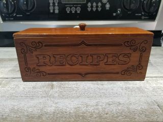 Vintage Large Wood Recipe Box Very Unique 11 - 1/2 " Long Lqqk