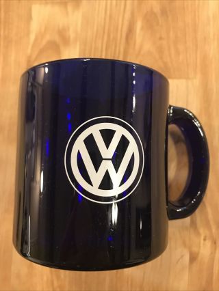 Volkswagen Vw Cobalt Blue Glass Translucent Coffee Mug Dealer Promo Item 12 Oz