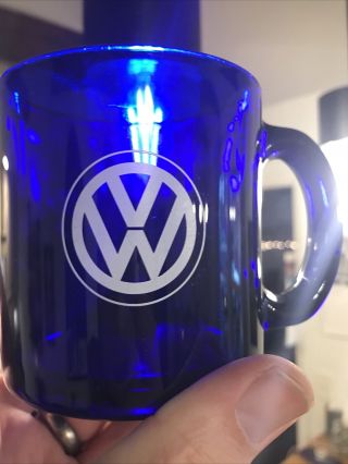 Volkswagen VW Cobalt Blue Glass Translucent Coffee Mug Dealer Promo Item 12 Oz 2