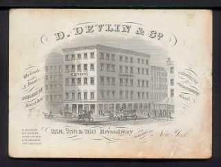 1855 Devlin & Co Ny Coated Stock Trade Card Mens Boys Clothing Irish In America