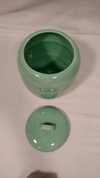 Vintage Sea - foam Green Cookie Jar with Ringed Base,  Not Perfect,  Unmarked 2