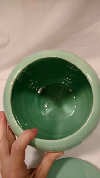 Vintage Sea - foam Green Cookie Jar with Ringed Base,  Not Perfect,  Unmarked 3