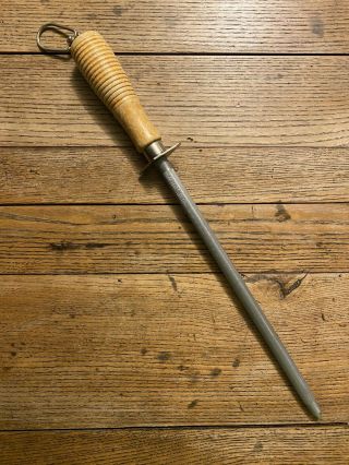 Vintage Tru Edge 11 " Knife Sharpening Honing Steel Rod,  Wood Handle