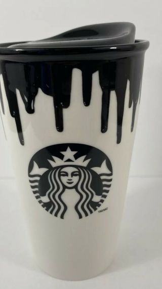 Starbucks Band Of Outsiders Ceramic Double Wall Travel Cup Mug Black White 2014
