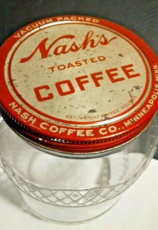 Nash’s Toasted Coffee Jar With Lid Vintage Pre - Owned Anchor Hocking Glass 9 "