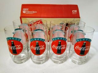 Case Of 8 Vintage Always Coca - Cola Drinking 16 Oz Glasses,  1995