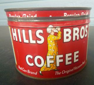 Vintage Hills Bros Coffee 1 Lb Keywind Tin Can Right Lid Cr 1936 San Francisco
