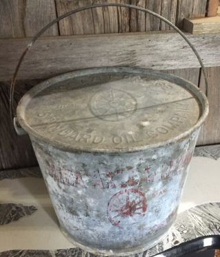 Vintage Standard Oil Co Mica Axle Grease Tin Advertising Can Bucket Pail