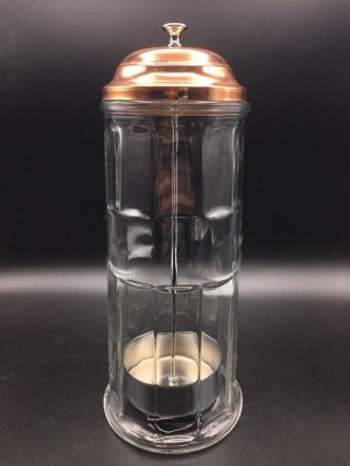 Vtg Gemco Paneled Glass Soda Fountain Straw Dispenser/holder Copper Lid 11.  25 "