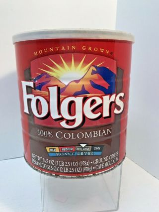 Vintage Folgers Coffee Can W Lid,  Columbian Med - Dark Roast 34.  5 Oz Big Lebowski