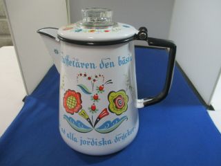 Berggren Swedish Enamel Coffee Pot Percolator Folk Art Rosemaling 8 Cup
