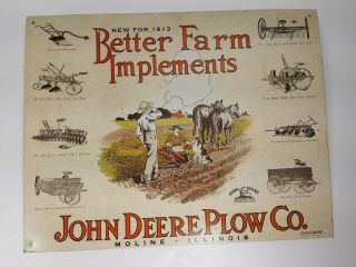 John Deere Plow Co.  Better Farm Implements - Metal Sign - 16 " X 12.  5 " - Vtg Look