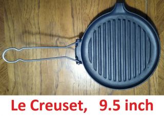 Le Creuset 9.  5 Inch Round Cast Iron Grill Pan Skillet,  Vintage