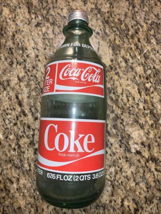 Vintage 2 Liter Coca Cola Green Glass Bottle Coke 67.  6 Fl Oz With Top