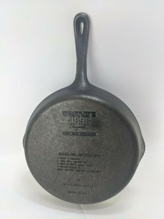 Vintage Wagner 1891 10 - 1/2” Cast Iron Skillet Pan Frying Breakfast