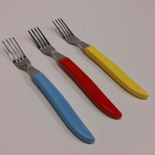 Barely - 3 Vintage Quikut Fiesta Flatware Colorful Dinner Forks